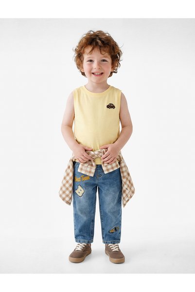Koton Baby Boys Yellow Embroidered Round Neck Sleeveless Tank Top