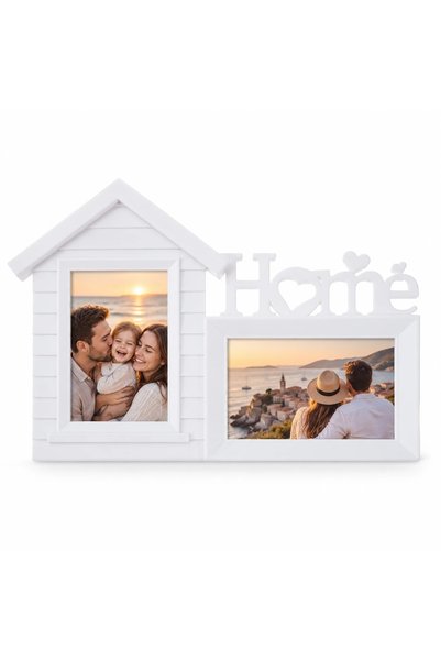 Fabricacucadouri.ro Rama foto colaj Home cu acoperis decorativ, alb – 2 fotog...