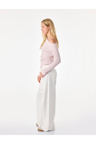 Koton Women Pink Textured Off-Shoulder Long Sleeves Top