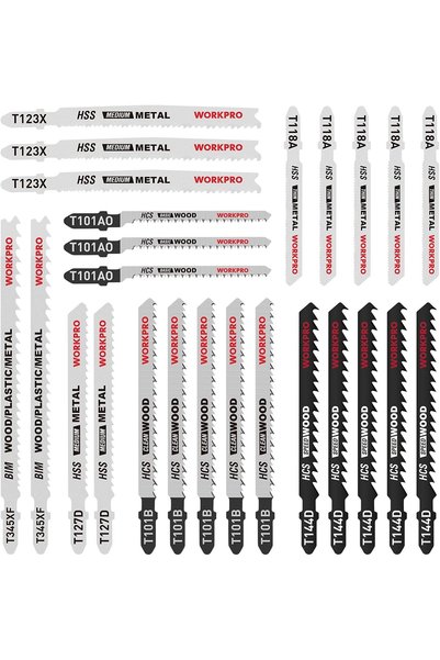 Workpro 25-Piece T-Shank Jigsaw Blade Set with Storage Case