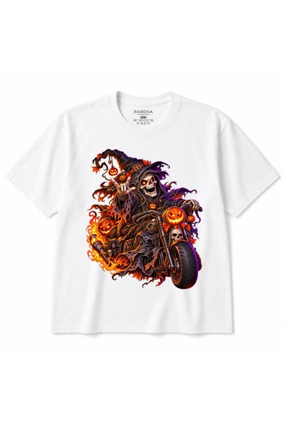 Rabona Fashion Halloween Reaper Rider – Μπλουζάκι με σκελετό απόκριες με φλογ...