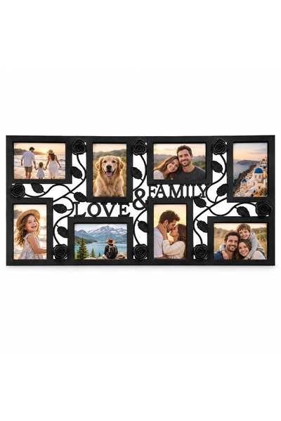 Fabricacucadouri.ro Rama foto colaj Love & Family cu flori, negru – 8 fotogra...