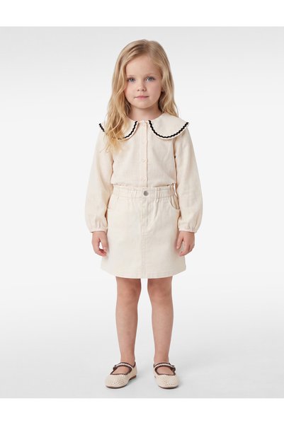 Koton Baby Girls White Plain Peter Pan Collar Long Sleeves Top