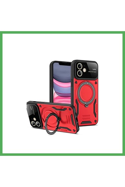 Nur store Çanta غطاء متوافق مع هاتف iPhone 11 مع حامل عدسة Joy - أحمر BEZOSS