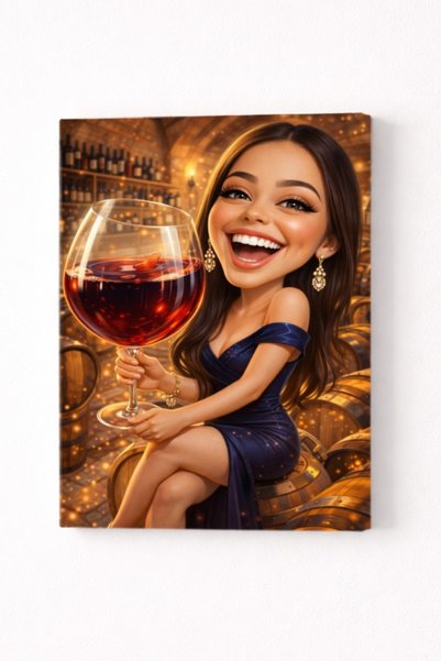 Fabricacucadouri.ro Tablou Canvas Personalizat – Wine Lover Queen | Caricatur...