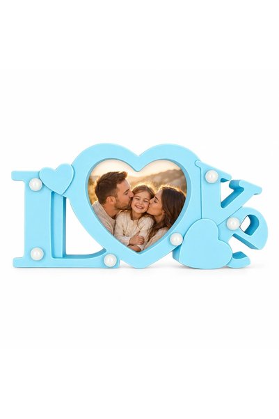 Fabricacucadouri.ro Rama foto decorativa Love cu inima, albastru – 1 fotograf...