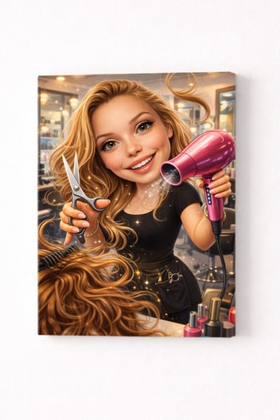 Fabricacucadouri.ro Tablou Canvas Personalizat – Hair Stylist | Caricatură Sa...