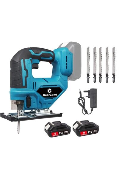 GearZone Cordless Wood Jigsaw with 5 Saw Blades and 2pcs Battery & Charger fo...