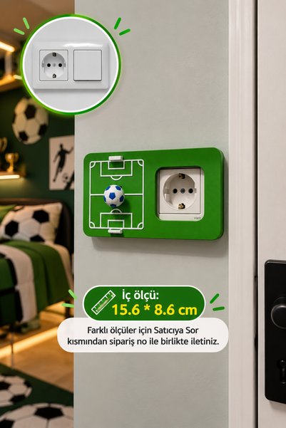 3dvectory Futbol Sahası Tasarımlı Dekoratif Priz ve Tekli Işık Anahtar Kapağı...
