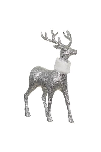 DD SHOP Figurina Decorativa de Craciun Ren Glitter Argintiu Blana Alba 27cm