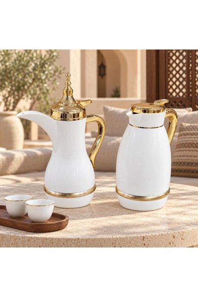 laverahome طقم ترامس ضيافة أبيض وذهبي ملكي |