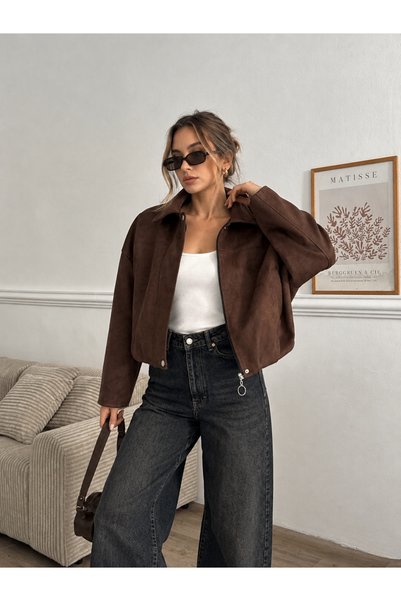 MODA DURAĞI Suede Look Bomber Jacket