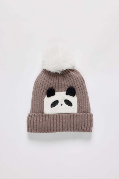 PAULMARK Girl's Panda Figured Pompom Knitted Beanie