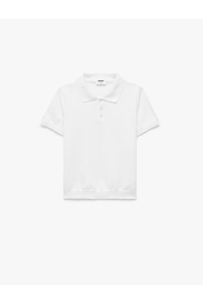 Koton Boys White Plain Collared Short Sleeves Polo T-Shirt