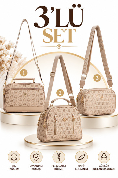Newish Polo Women's 3-Piece Bag Set Patterned Shoulder Bag Crossbody Handbag ...