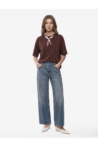 Koton Women Brown Plain Round Neck Short Sleeves T-Shirt