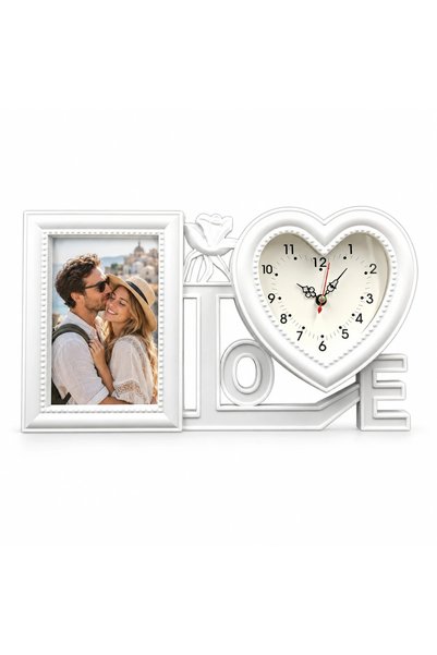 Fabricacucadouri.ro Rama foto decorativa Love cu ceas in inima, alb – 1 fotog...