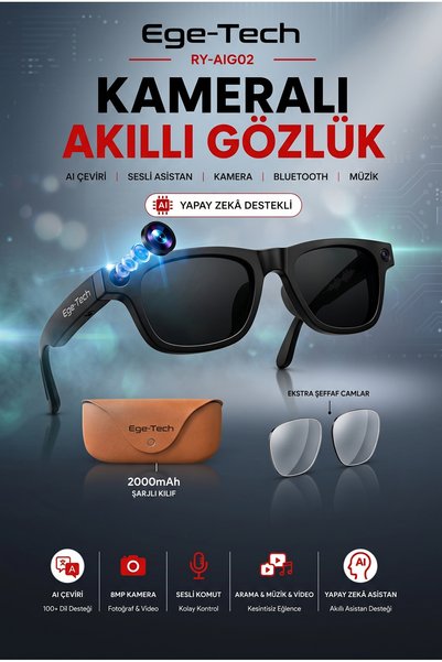 Yapay Zeka Destekli Kameralı Akıllı Güneş Gözlüğü 8mp Anlık Çeviri Bluetooth Sesli Asistan Fotoğraf