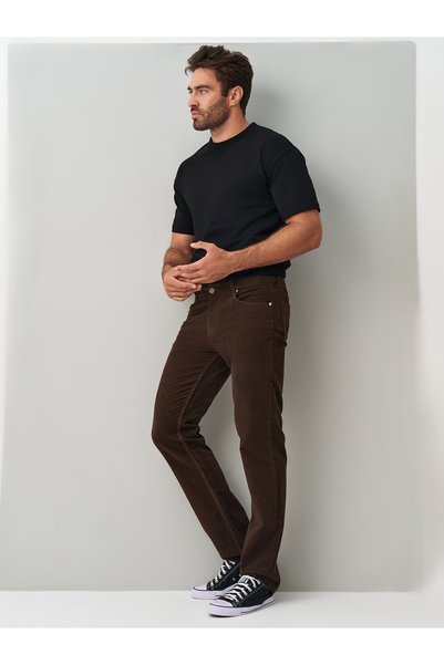 muzzo jeans Pamuklu Kahverengi Kadife Regular Fit Pantolon