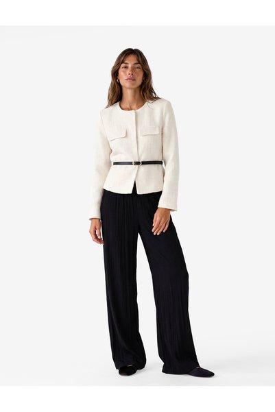 Koton Women White Textured Round Neck Long Sleeves Jacket