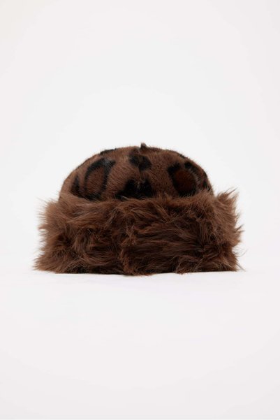PAULMARK Women's Hat with Leopard Pattern and Plush Fur Edge