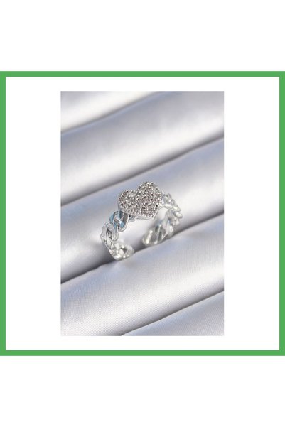 Nur store Çanta Brass Silver Color Chain Cord Zircon Stone Model Women's Ring...