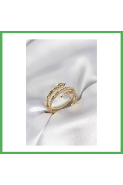 Nur store Çanta Snake Model Gold Color Zircon Stone Women's Ring Bezoss