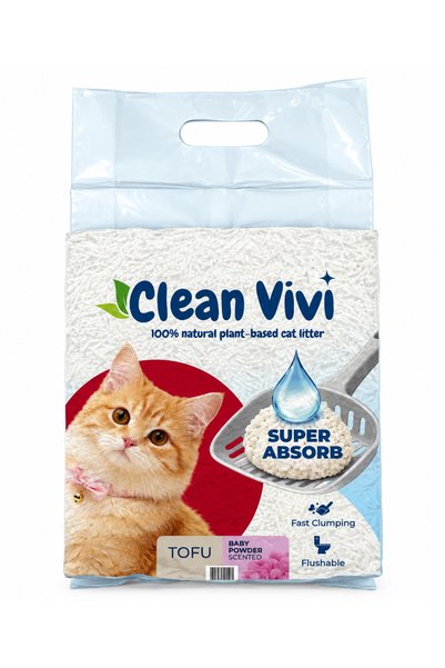 Generic Brand Clean Vivi Asternut igienic pentru pisici, Tofu - Baby Powder, ...