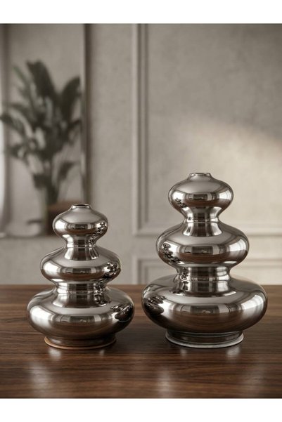 Afaq Silver Ceramic Vase Set of 2