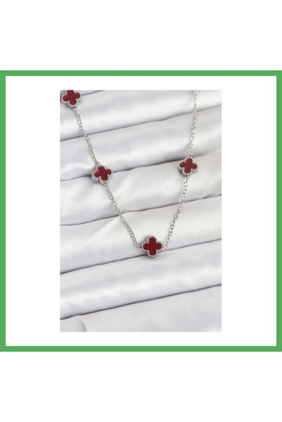 Nur store Çanta 316L Steel Chain Silver Color Burgundy Baby Boy Clover Women'...