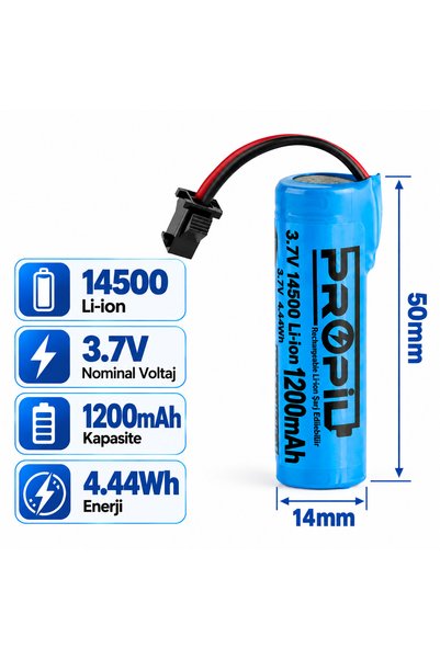 propil .7V 14500 Li-ion 1200mAh Şarj Edilebilir Oyuncak Pili SM2p Soketli