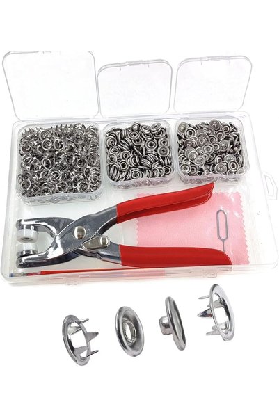 AZONEE Snap Fasteners Kit 200 Sets, 9.5mm Metal Snap Buttons with Pliers, No ...