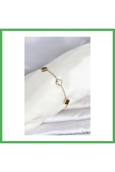 Nur store Çanta 316L Steel Gold Color Black White Baby Clover Model Women's B...