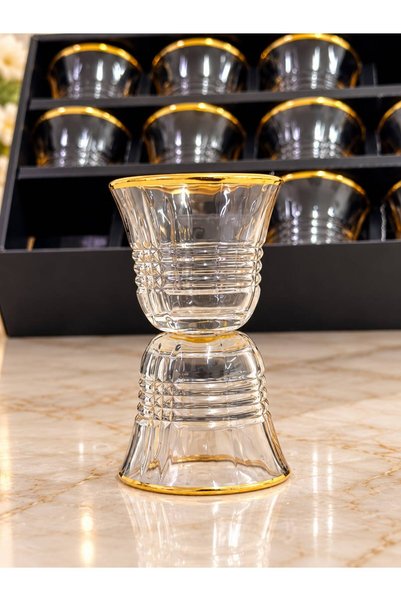 aljahwari 12Pcs Glass Coffee Cup Set Decorative Gold Line Glassware Coffee Gl...