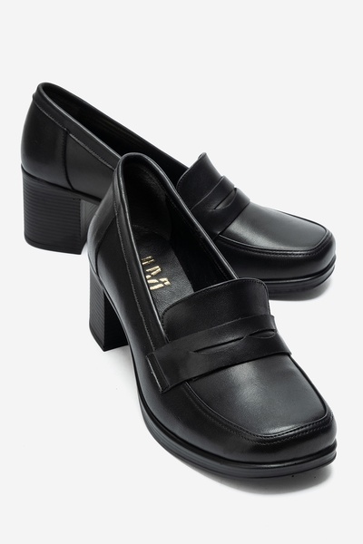 LuviShoes حذاء لوفر نسائي بكعب عالٍ من الجلد الطبيعي باللون الأسود من KELLYS
