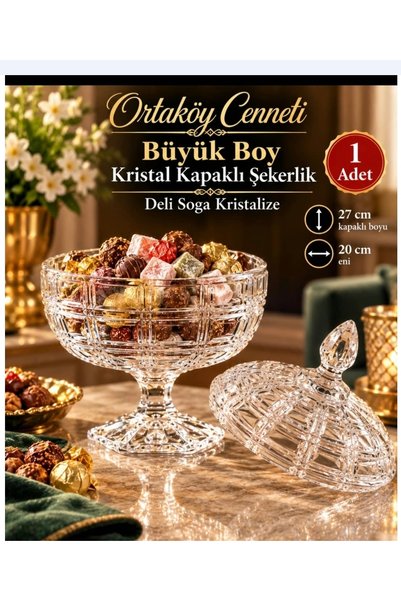 ORTAKÖYCENNETİ Krıstalize büyük boy kapaklı ayaklı cam şekerlik kalıteli kalı...