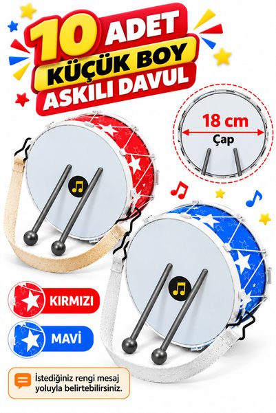 Retoys Oyuncak Askılı 10 Adet Gösteri Davulu 23 Nisan 18cm (Renk Seçeneği)