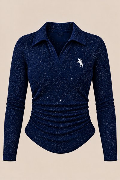 BALİNA Simli Polo Yaka Fitilli Premium Uzun Kollu Bluz