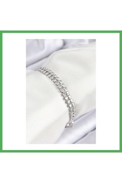 Nur store Çanta Brass Zircon Stone Double Row Model Silver Color Elevator Wom...