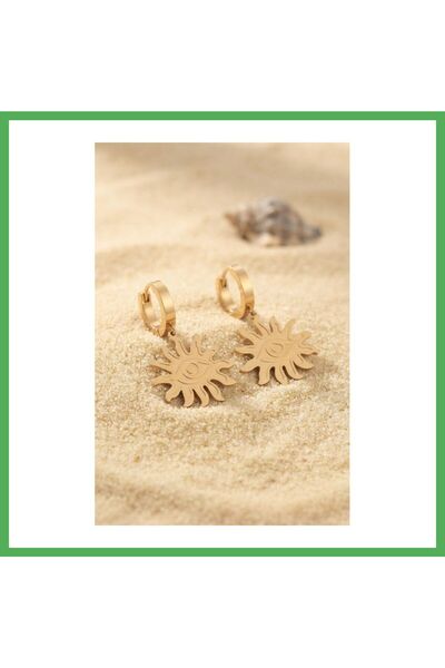 Nur store Çanta 316L Steel Gold Color Sun Model Eye Embroidery Women's Earrin...