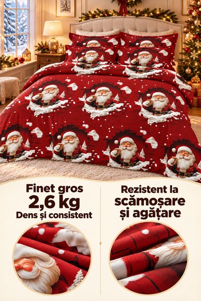 Frasin Select Lenjerie de pat de Crăciun, Finet gros, 6 piese, cearceaf 220×2...