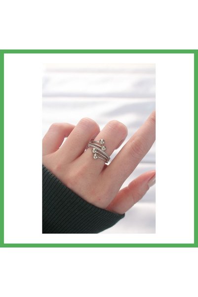 Nur store Çanta Topçuk Model Zircon Stone Silver Color Adjustable Ring Bezoss