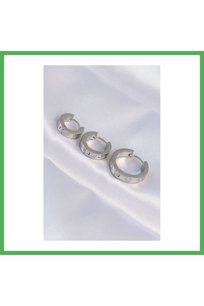 Nur store Çanta 316L Steel Silver Color Zircon Stone Model Triple Hoop Earrin...