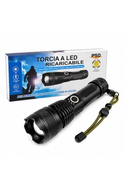 BOGVAL Lanterna LED reîncărcabilă P50, 2000 lumeni, zoom reglabil, USB, 3 mod...