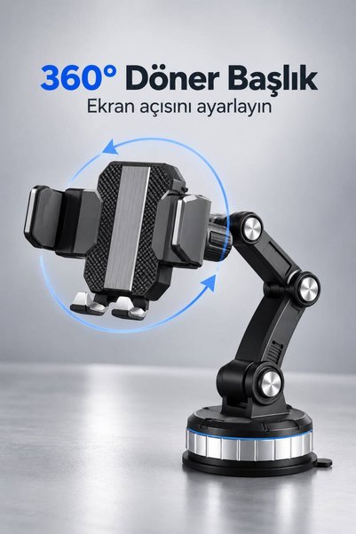 Evgereçlerim Jel Vantuzlu Araç İçi Telefon Tutucu 360° Döner Ayarlanabilir Kollu Cama Takılabilen