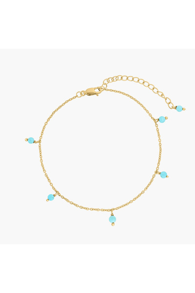Indira Jewelry Brățara de picior din argint Golden Gem Droplet - Turcoaz