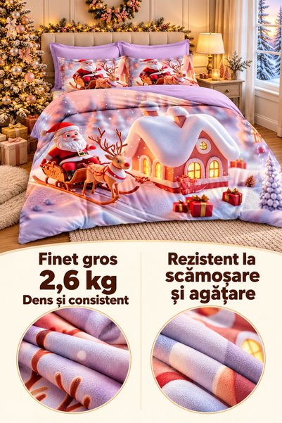 Frasin Select Lenjerie de pat de Crăciun, Finet gros, 6 piese, cearceaf 220×2...