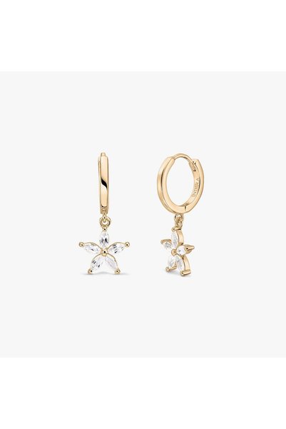 Indira Jewelry Golden Blossom Silver Earrings - White Topaz