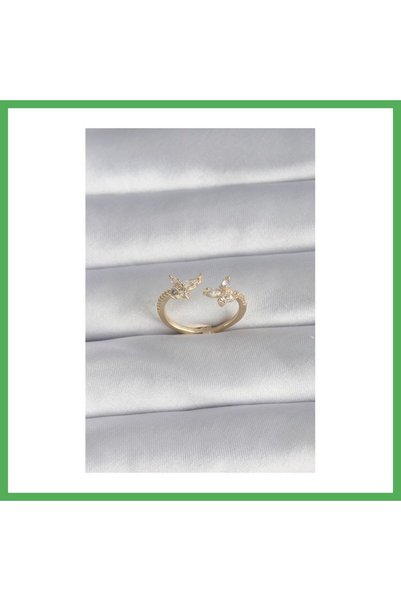 Nur store Çanta Brass Gold Color Zircon Stone Butterfly Model Women's Ring Be...