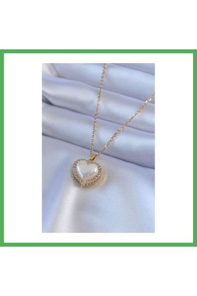 Nur store Çanta 316L Steel Gold Color Pearl Model Zircon Stone Women's Neckla...